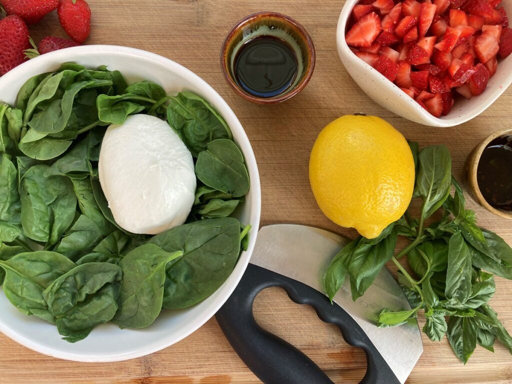 ingredients for strawberry spinach salad