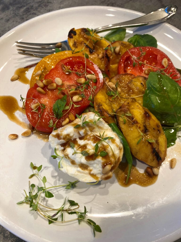 plated Peach Burrata Salad